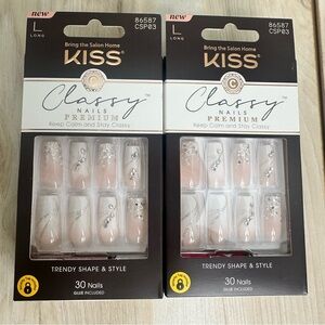 Kiss Classy Press On Nails Long Nude Glitter Rhinestones Wedding Prom 2 Pack